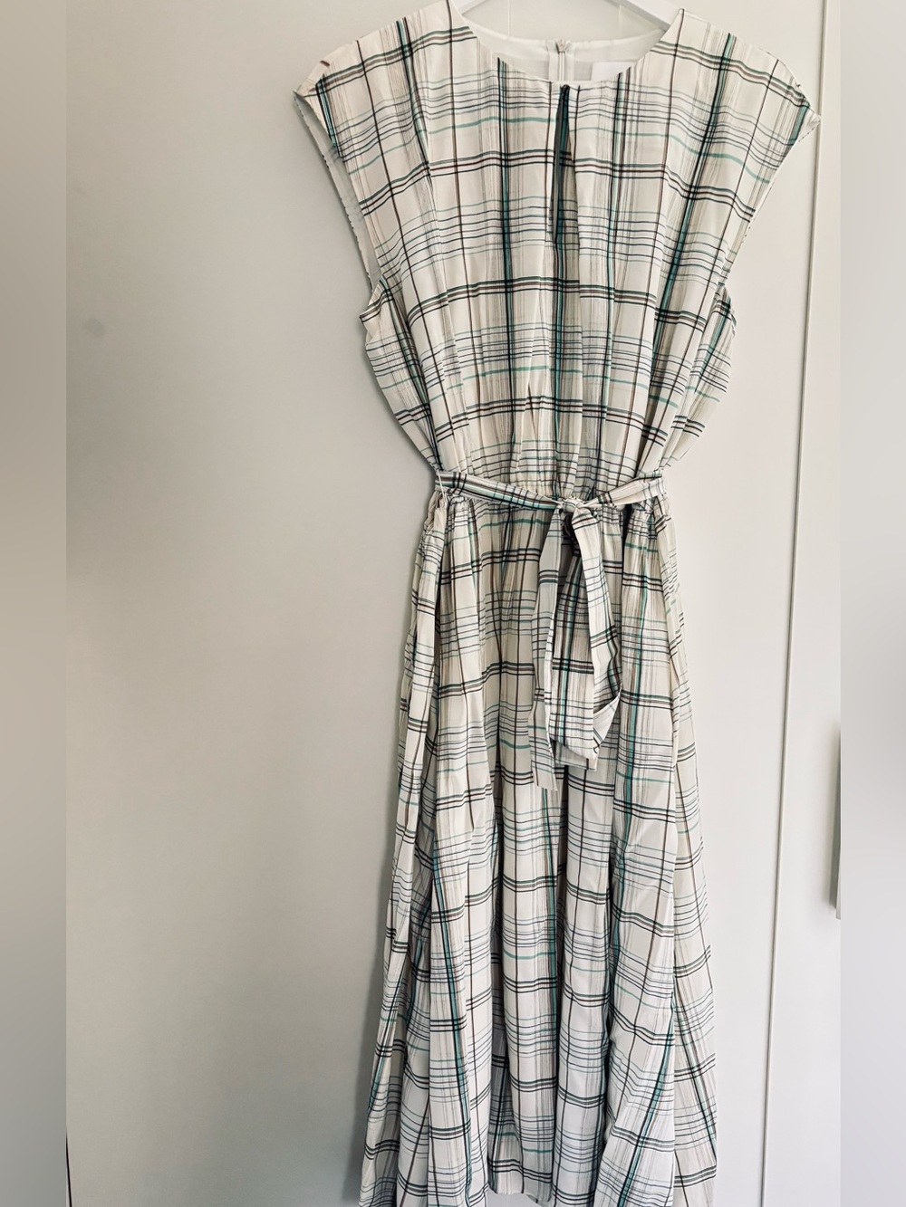 Boss White Dress with Black and Green Plaid